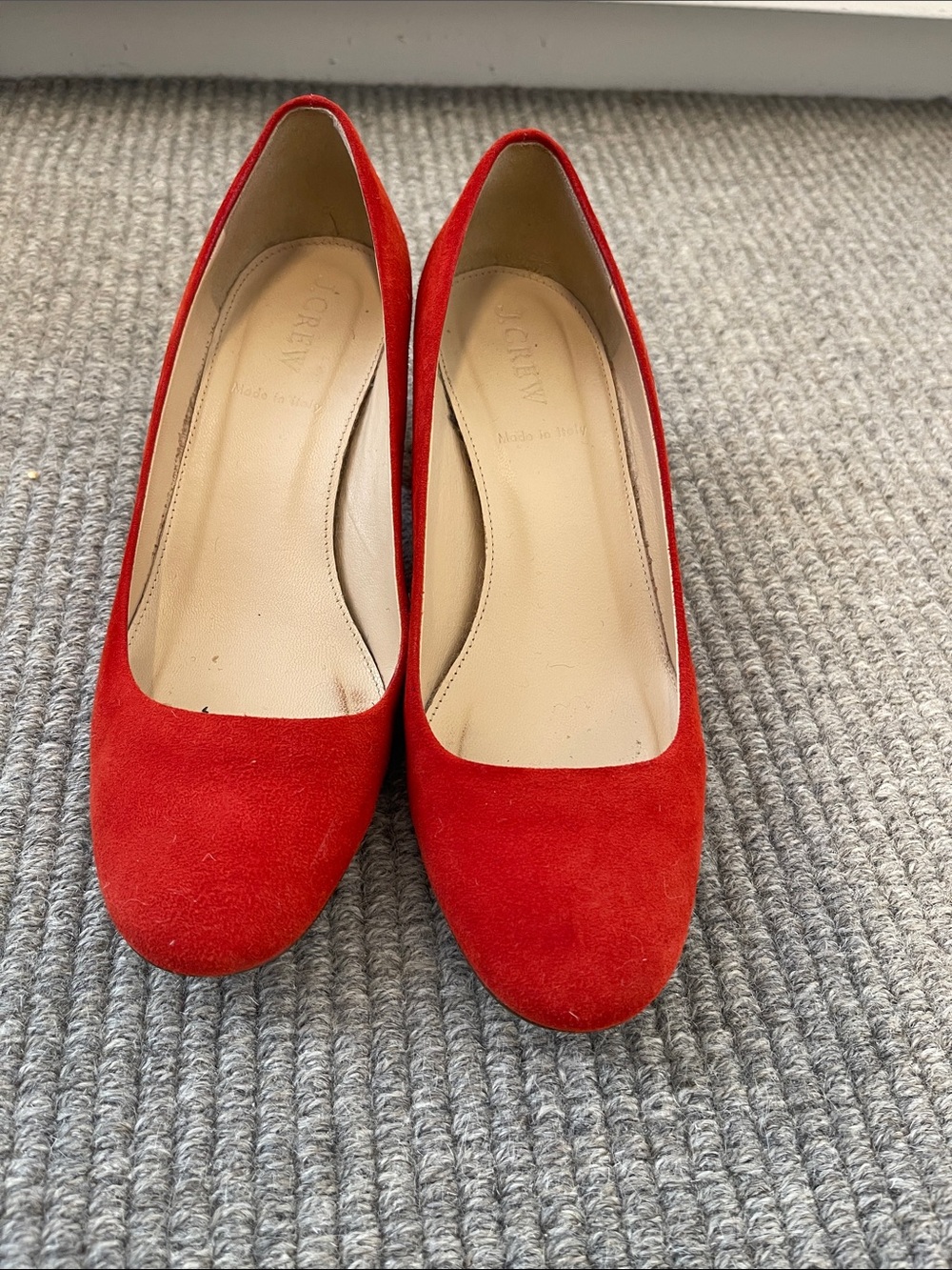JCREW Red Suede Lucite Block Heel Pumps